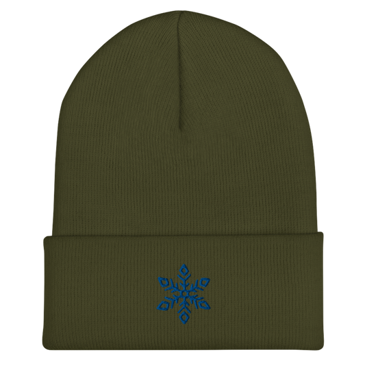 Snowflake Beanie - Olive/Blue